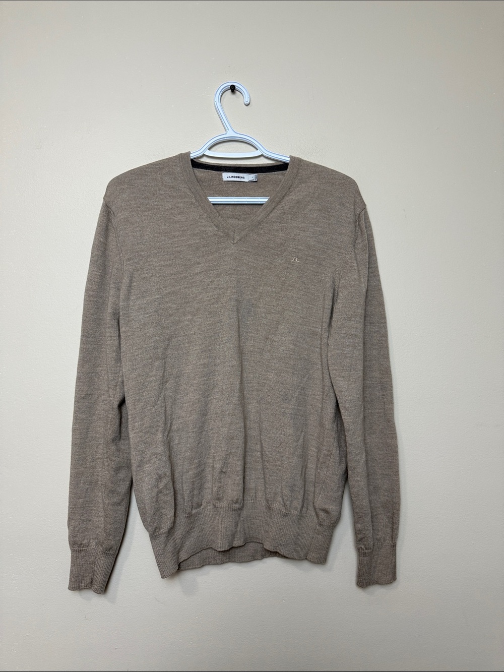 J.Lindeberg V-Neck 100% Merino wool Sweater - Light Brown size L